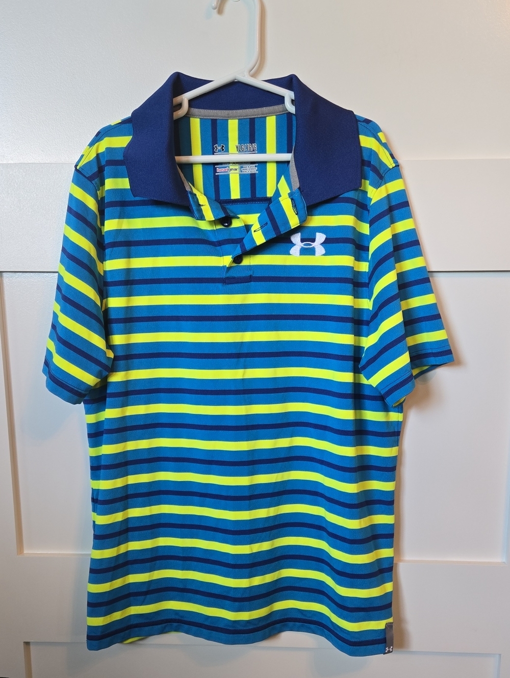 Under Armour Blue, Navy & Neon Green Striped Golf Polo